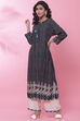 Black Rayon Straight Fusion Printed Kurta Set image number 3