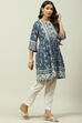 Navy LIVA Flared Printed Kurti image number 3