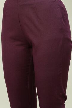 Purple Solid Asymmetric Kurta Slim Pants Suit Set image number 2