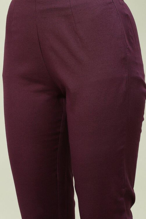 Purple Solid Asymmetric Kurta Slim Pant Suit Set image number 2
