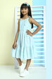 Blue Cotton Flared Printed Dress image number 2