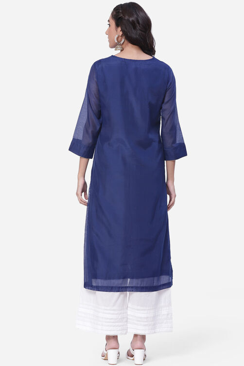 Blue Art Silk Kurta image number 4