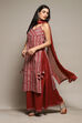 Red Cotton Straight Printed Kurta Sharara Suit Set