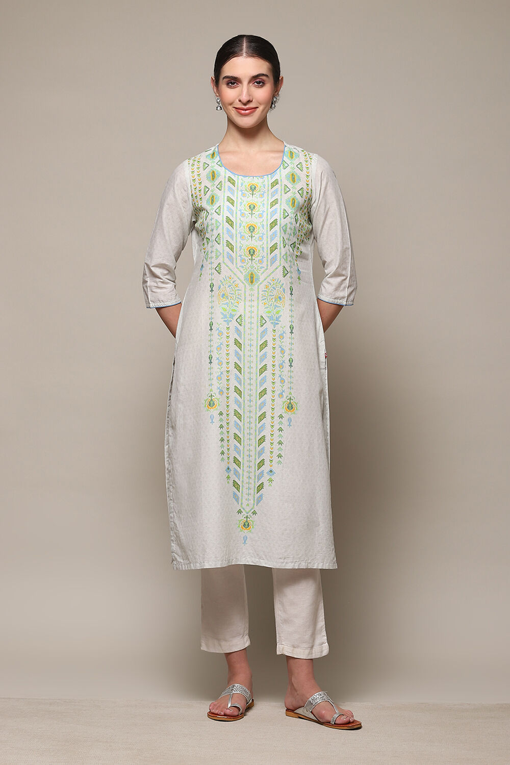 Blue Cotton Straight Printed Kurta image number 5