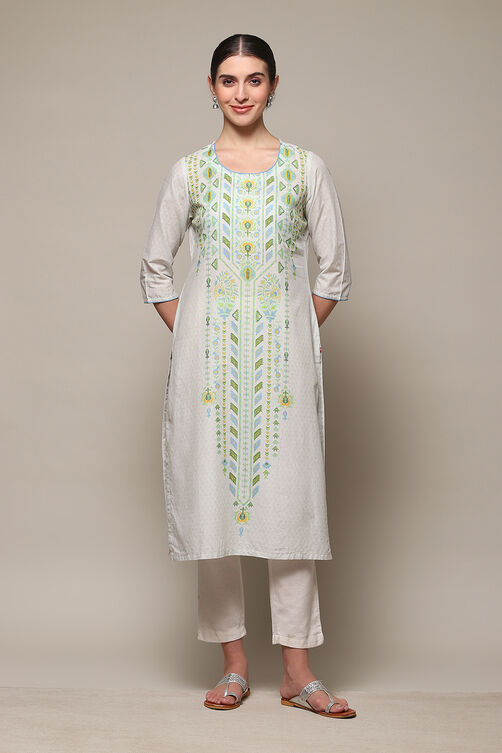 White Cotton Straight Printed Kurta image number 5