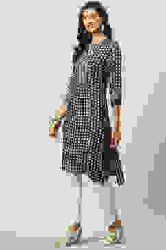 Indigo LIVA Straight Printed Kurta image number 0