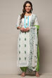 White Green Cotton Unstitched Suit set image number 8