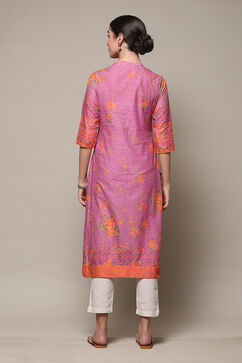 Purple Cotton Straight Printed Kurta image number 4