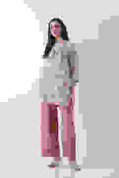 Light Pink Solid Straight Palazzos image number 0
