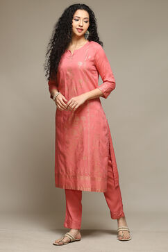 Coral Rayon Straight Kurta Pant 2 Piece Set image number 3