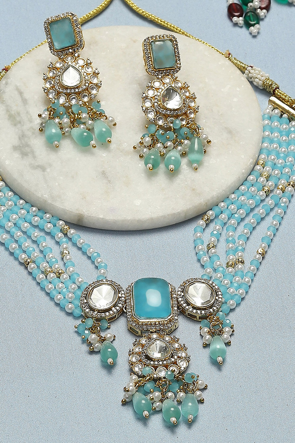 Light Blue Brass Necklace Set image number 4