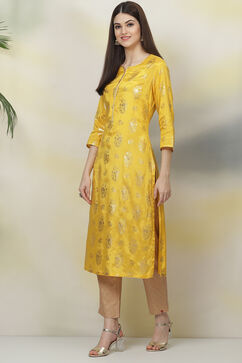 Yellow Straight Viscose Kurta image number 3