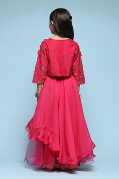Dark Pink Polyester Embroidered Suit Set image number 4