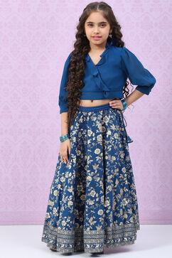 Blue Art Silk Flared Lehenga Set image number 3