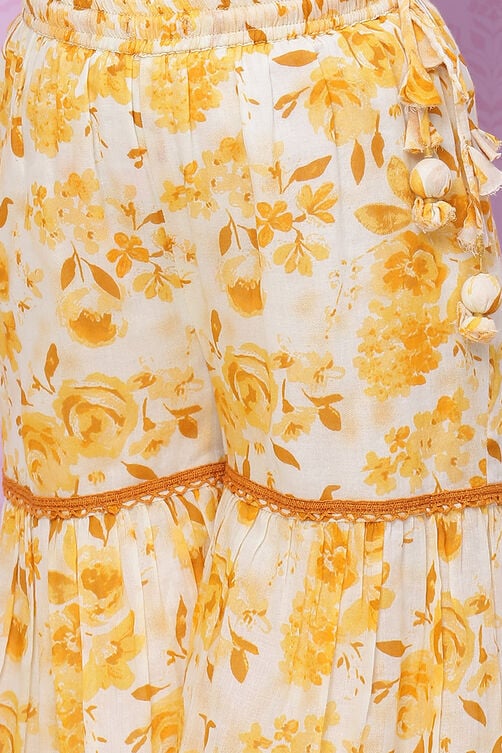 Yellow Cotton Garara Kurta Sharara Suit Set image number 3