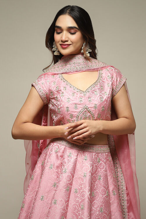 Red Silk Blend Straight Lehenga Set image number 1