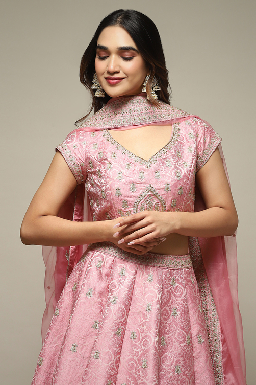 Red Silk Blend Straight Lehenga Set image number 1