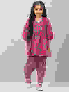 Pink Cotton Flared Printed Kurta Set image number 5