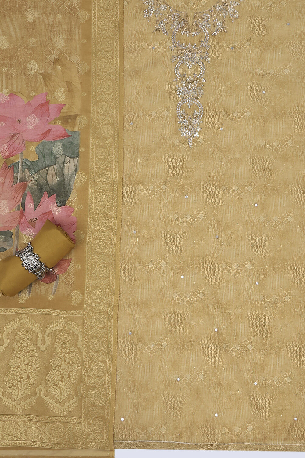 Coral Chanderi Printed Unstitched Suit Set image number 1