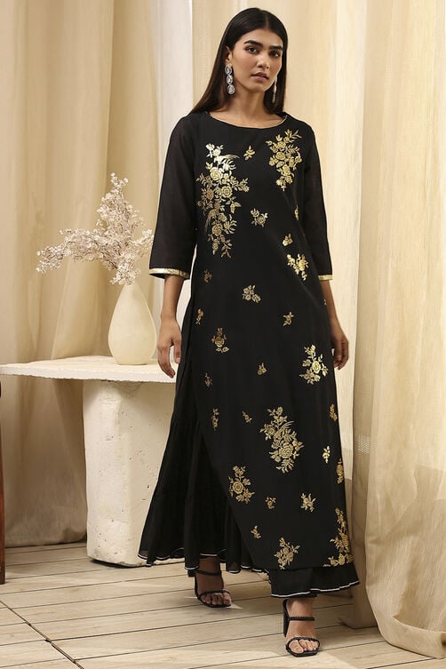 Black Poly Chanderi  Dress image number 6
