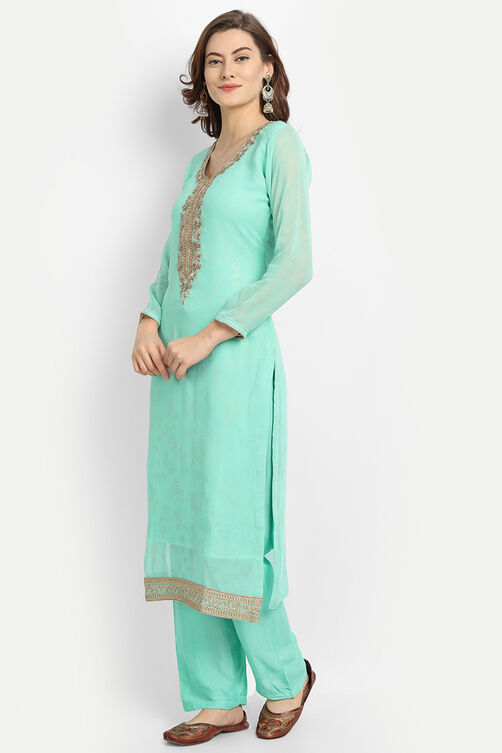 Green Georgette Easy Stitch Suit Set image number 5