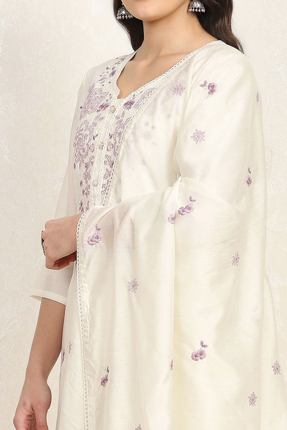 White Silk Blend Unstitched Suit Set image number 2