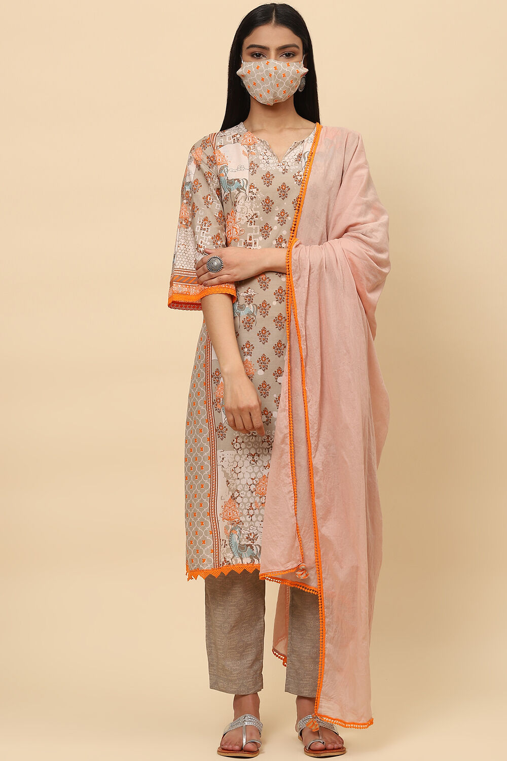 Blush Brown Poly Cotton Straight Suit Set image number 0