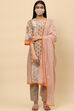 Grey Cotton Art Silk Straight Kurta Slim Pant Suit Set