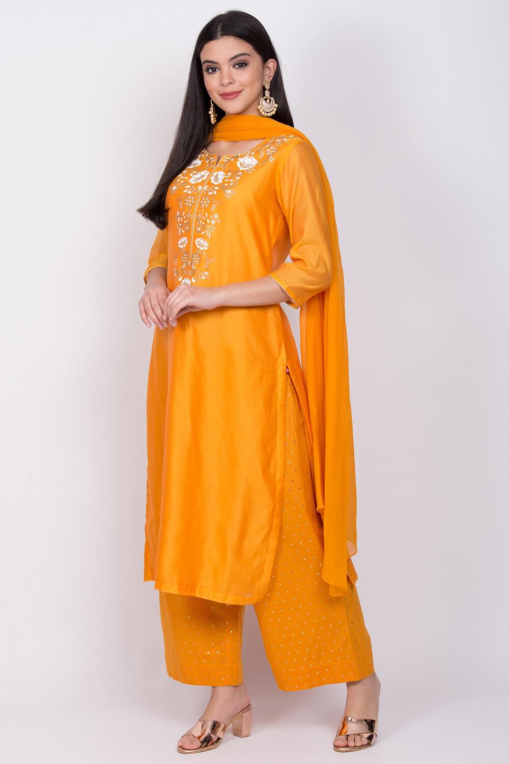 Blue Straight Kurta Palazzo Suit Set image number 2