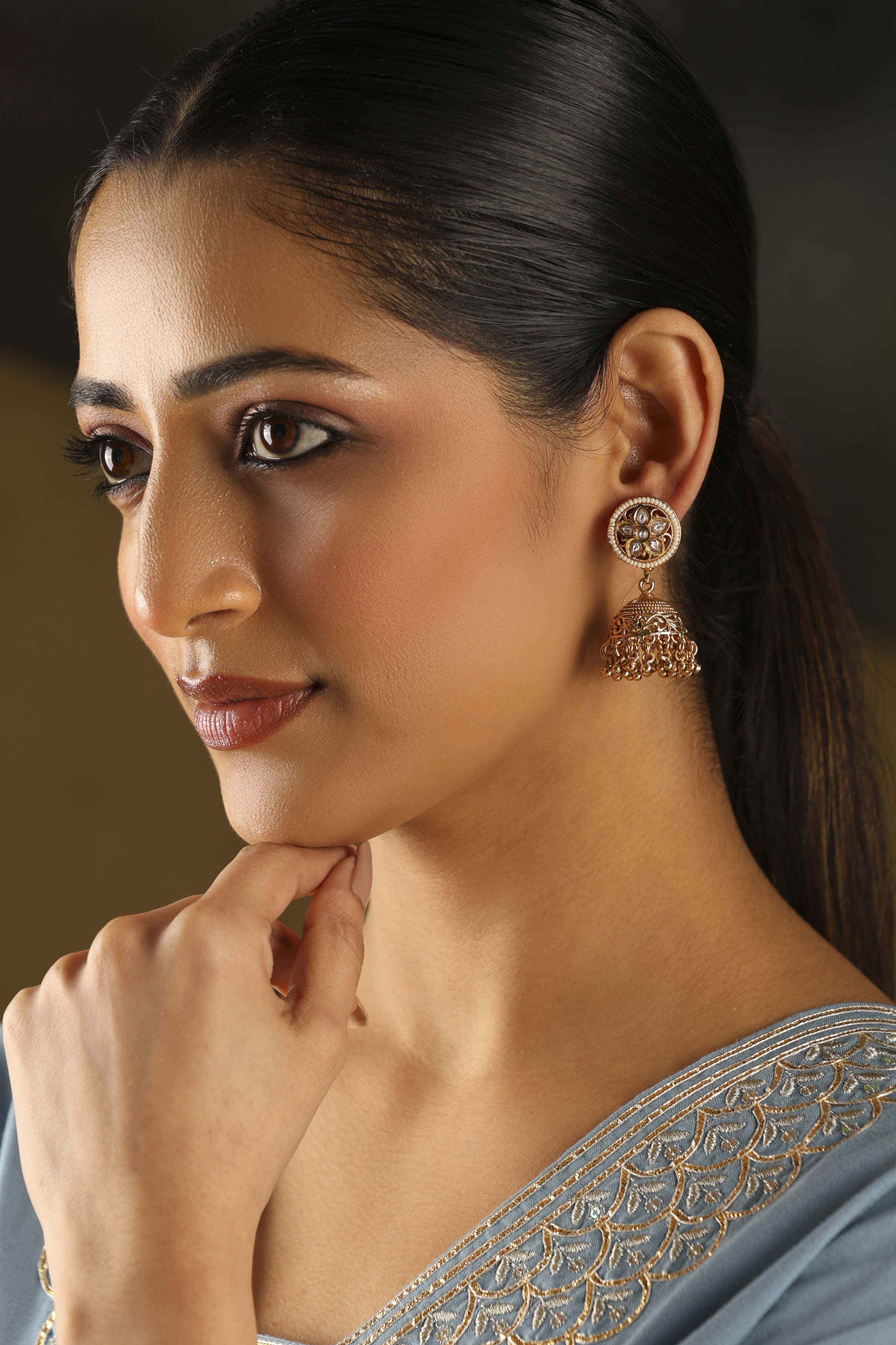 Gold Stone Earrings image number 3