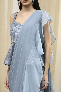 Ice Blue Nylon Saree image number 1