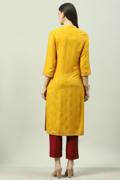 Yellow LIVA Straight Printed Kurta image number 4