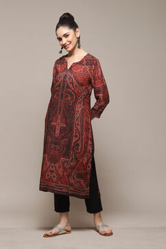 Dull Red LIVA Straight Printed Kurta image number 2