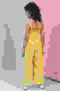 Yellow Cotton Strappy Straight Jumpsuit image number 3