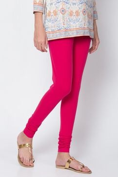 Fuschia Cotton Blend Dyed Leggings image number 2