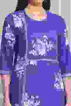 Blue Cotton Straight Suit Set image number 1