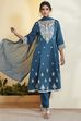 Teal Viscose Rayon Embroidered Anarkali Kurta Set image number 7
