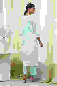 Turquoise Floral Printed Straight Kurta Set image number 4