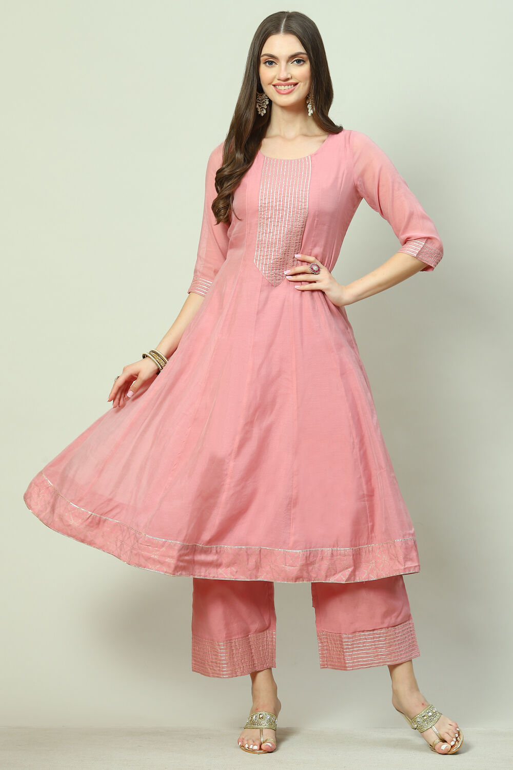 Green Art Silk Flared 2 Piece Set image number 5