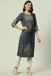 Blue Rayon Straight Printed Kurta