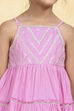 Pink Cotton Dyed Tiered Kurta Pants Set image number 1