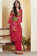 Berry Red Cotton Straight Kurta Pants Set image number 0