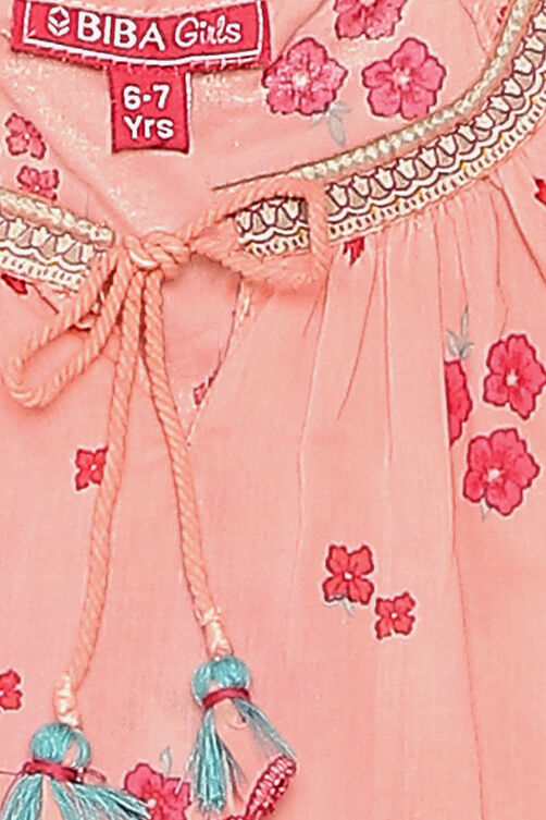 Peach Cotton Straight Printed Top image number 1