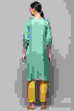 Smoky Blue Straight Regular Fit Festive Kurta image number 3