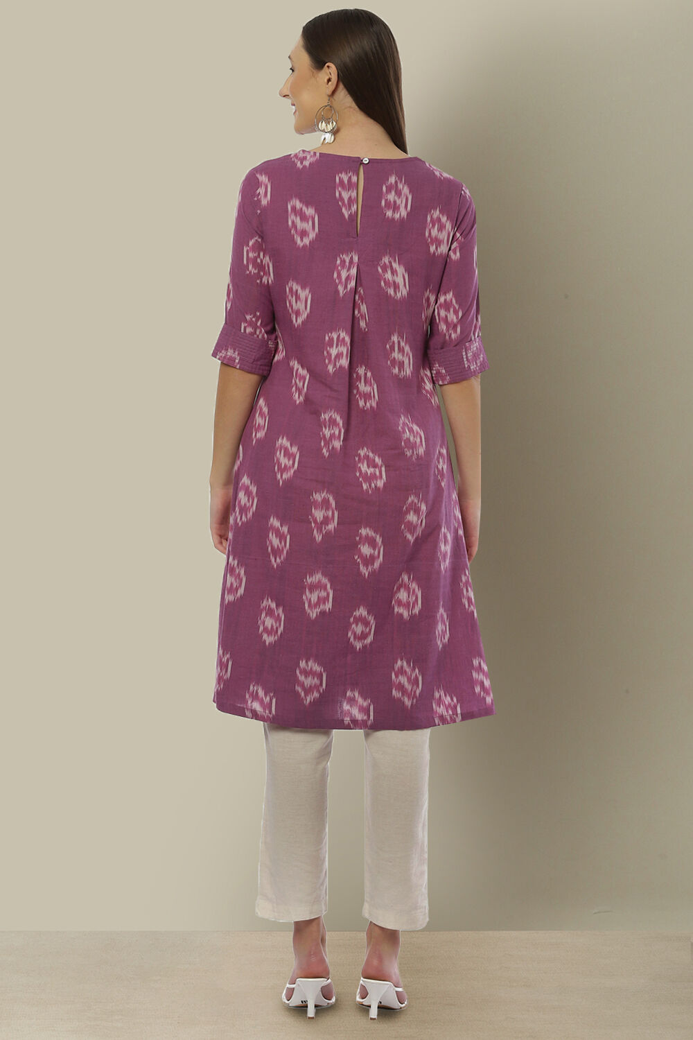 Purple Cotton IKAT Straight Yarndyed Kurta image number 3