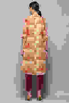 Cream-coloured Georgette Floral Straight Kurta image number 4