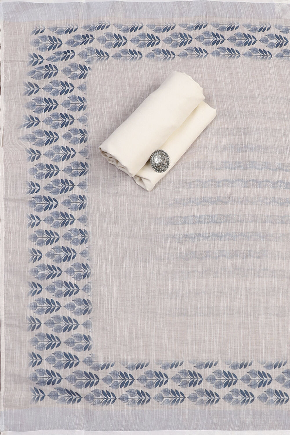 Black Linen Blend Machine Embroidered Unstitched Suit Set image number 2