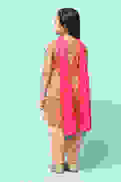 Peach Cotton Straight Printed Kurta Salwar Suit Set image number 6