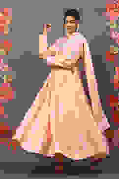 Rohit Bal Peach Cotton Blend Anarkali Kurta Suit Set image number 5