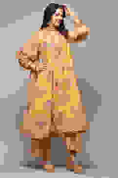 Yellow Poly Viscose A-Line Printed Kurta Palazzo Suit Set image number 6